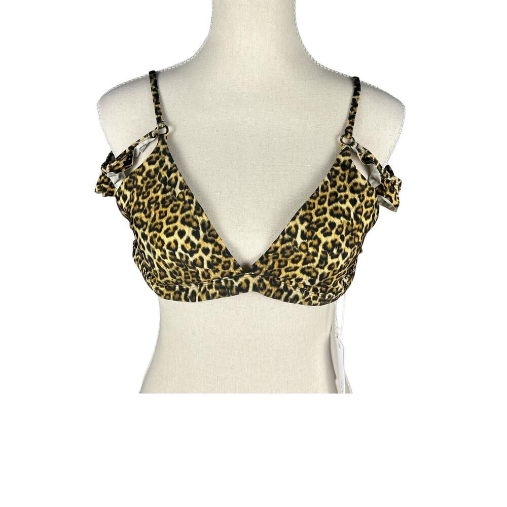 Solido Leopard Ruffle Triangle Bikini Top Y2K Halter Swim Large NWT